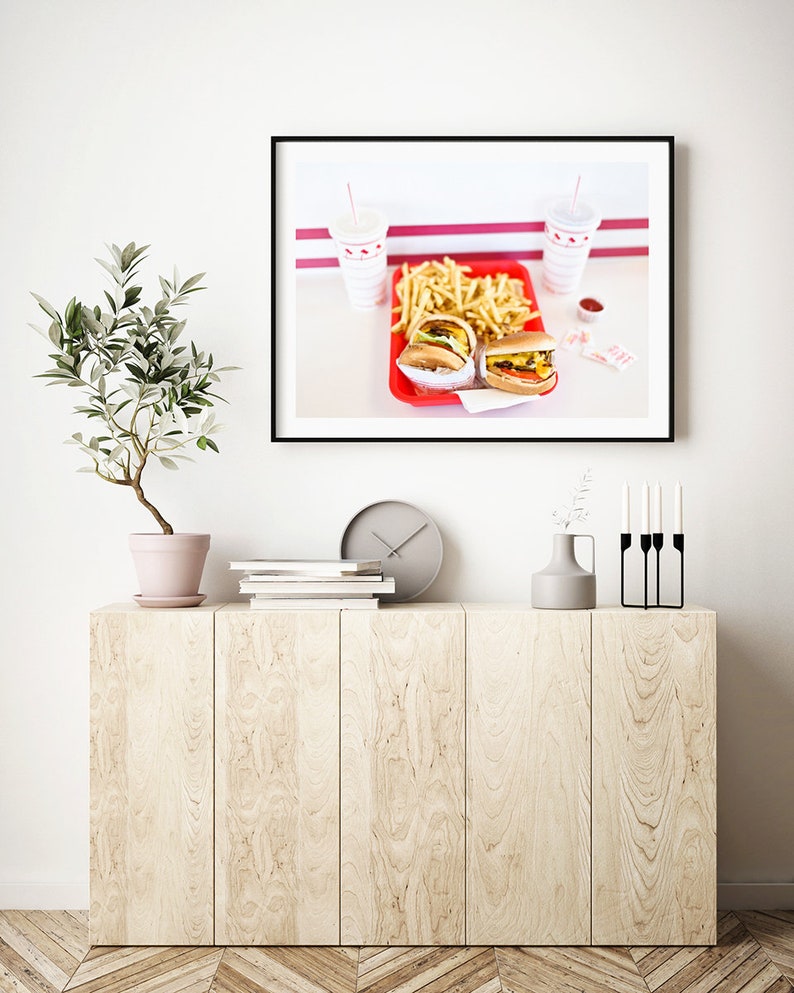 Kitchen wall decor, In-N-Out Burger art print, burgers and fries, cheeseburger fast food art, In N Out Burger photography print, Americana image 6