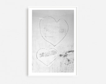 Hearts wall art, two hearts valentine's day art gift, minimalist urban photography print, large contemporary photograph, neutral artwork