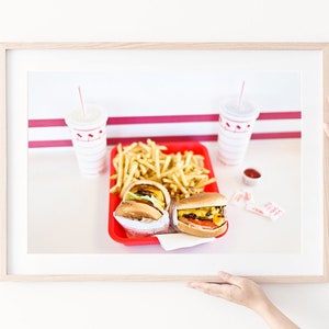 Kitchen wall decor, In-N-Out Burger art print, burgers and fries, cheeseburger fast food art, In N Out Burger photography print, Americana image 2