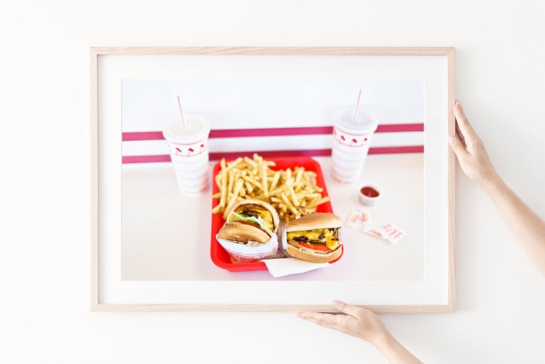 Kitchen wall decor, In-N-Out Burger art print, burgers and fries, cheeseburger fast food art, In N Out Burger photography print, Americana image 2
