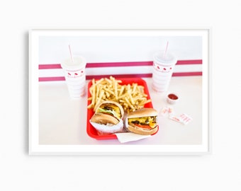 Kitchen wall decor, In-N-Out Burger art print, burgers and fries, cheeseburger fast food art, In N Out Burger photography print, Americana