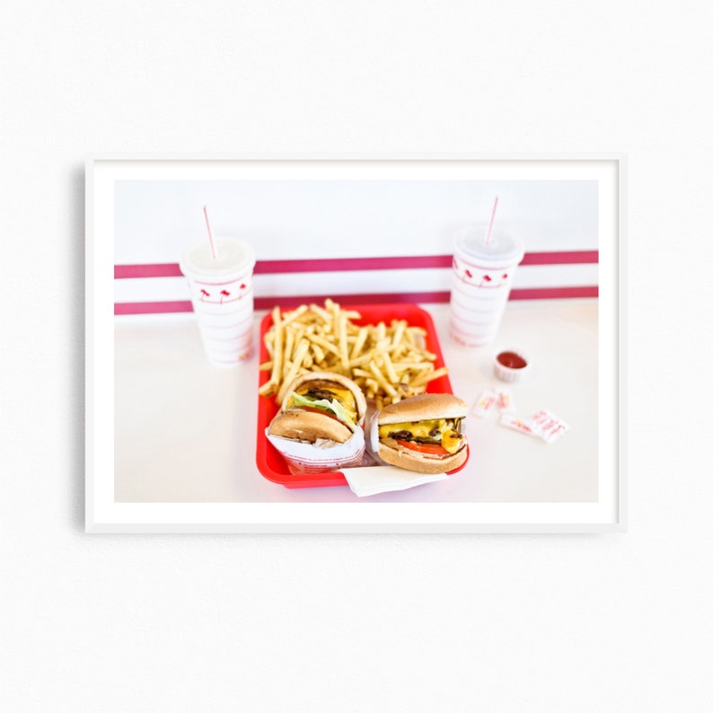 Kitchen wall decor, In-N-Out Burger art print, burgers and fries, cheeseburger fast food art, In N Out Burger photography print, Americana image 1