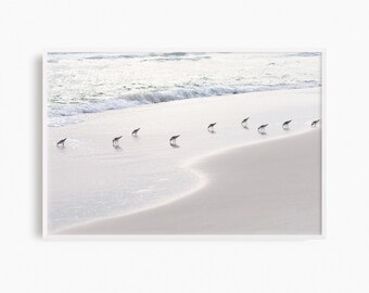 Sanderlings Beach Print: Minimalist Coastal Photography, Neutral Wall Art