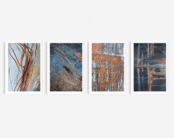 Abstract Rust Art Photography Prints: Industrial Wall Decor, Set of 4