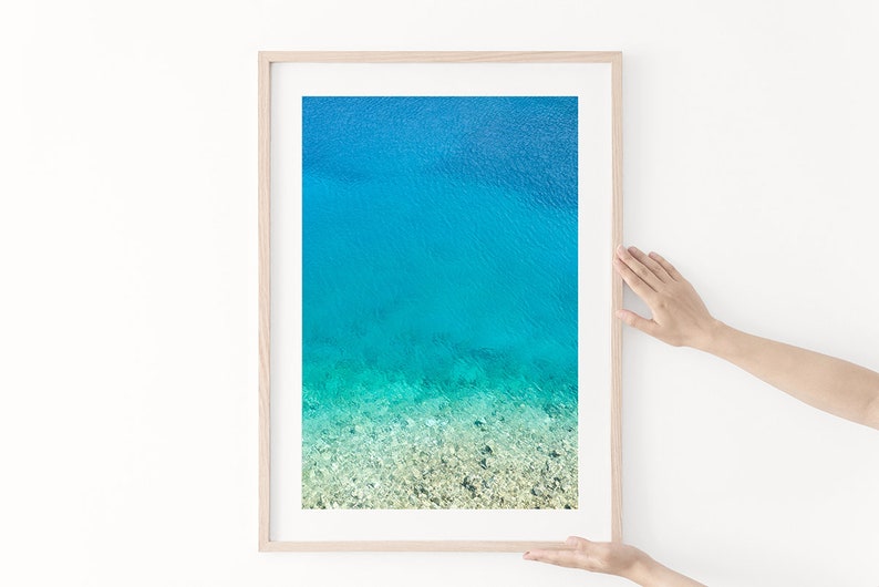 Ocean wall art, minimalist coastal decor. Abstract water art print, large Mediterranean wall art, Kefalonia Greece photography print image 2