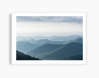 Framed Blue Ridge Mountains photography print, Asheville North Carolina wall art, large landscape fine art photograph, ready to hang art.