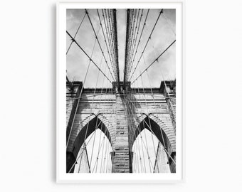 Brooklyn Bridge art print, black and white New York City photograph. New York architecture fine art photography print. Oversized artwork