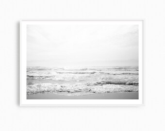 Black and white beach photography print, large beach wall art, minimalist coastal art, Florida fine art photograph, Gulf of Mexico art