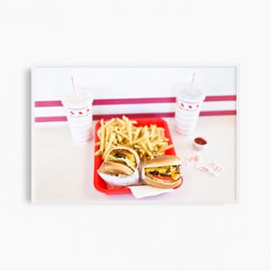 In-N-Out Burger art print, kitchen wall art, burgers and fries, cheeseburger fast food art, In N Out Burger photograph, Americana decor