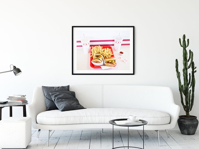 Kitchen wall decor, In-N-Out Burger art print, burgers and fries, cheeseburger fast food art, In N Out Burger photography print, Americana image 5