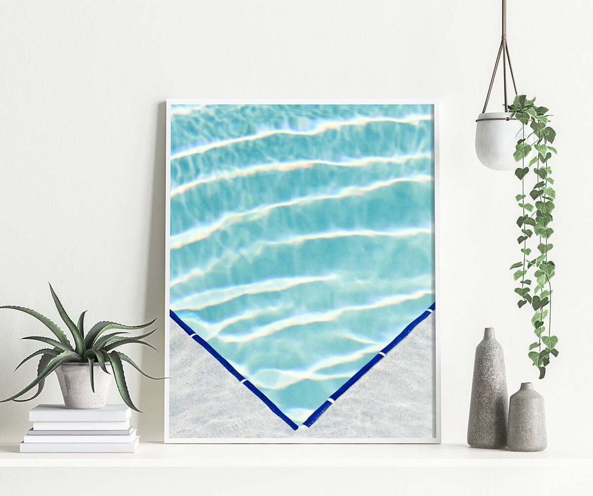 Oversized swimming pool wall art turquoise abstract art | Etsy