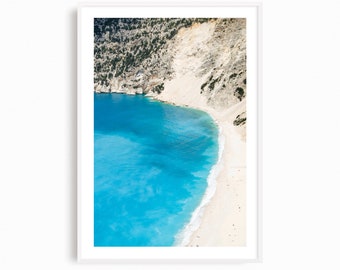 Stampa fotografica della Grecia, fotografie contemporanee sulla spiaggia, grandi opere d'arte costiere del Mediterraneo, spiaggia di Myrtos, Cefalonia