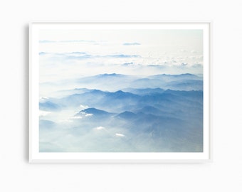 Asian wall art, minimalist Japanese landscape photograph, mountains in Japan photography prints, large artwork for minimal interiors