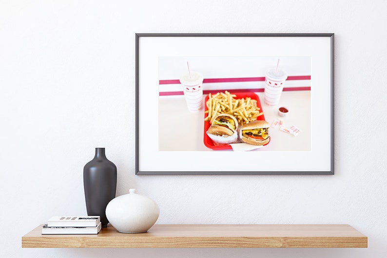 Kitchen wall decor, In-N-Out Burger art print, burgers and fries, cheeseburger fast food art, In N Out Burger photography print, Americana image 7