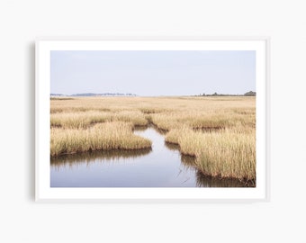 Large coastal wall art, framed New England coastal art print, marsh photography print, ready to hang coastal decor, marsh landscape photo