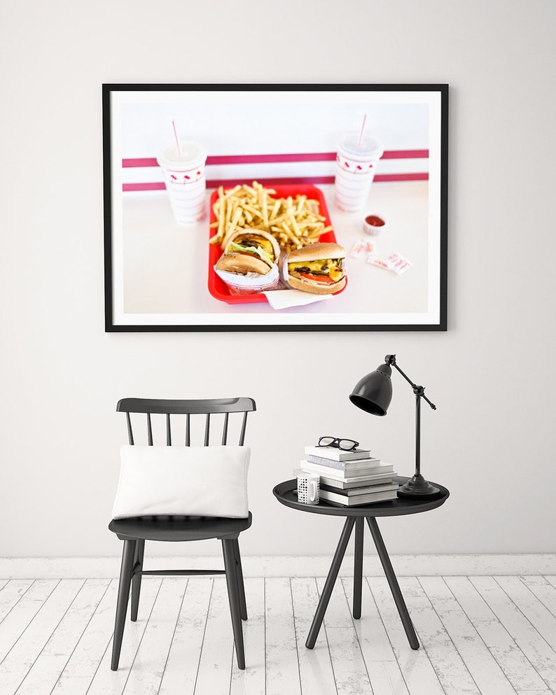 Kitchen wall decor, In-N-Out Burger art print, burgers and fries, cheeseburger fast food art, In N Out Burger photography print, Americana image 3