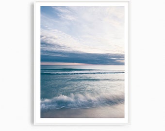 Large beach photography print, blue ocean seascape photograph, coastal wall art, Florida Gulf of Mexico coastal art, oversized artwork