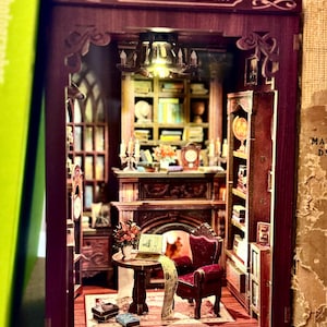 Made to Order Fully Assembled Completed Twilight Library Book Nook with Touch Sensor Battery-Operated Lights and Dust Cover!