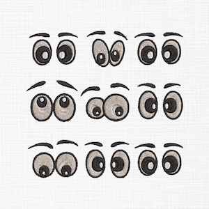 Funny Cartoon Eyes Embroidery Design Set (Digital Download)