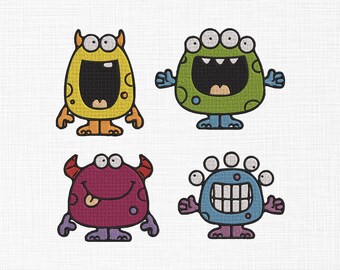 Cute Monster Embroidery Design Set, Funny Cartoon Monster Machine Embroidery,Kids Halloween Embroidery Patterns Instant download