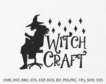 Witch Craft Embroidery Design: Funny Witch Sewing Machine (Digital Download)