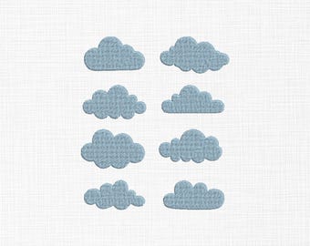 Conjunto de diseño de bordado de nubes, lindo patrón de bordado a máquina de nubes de cielo, apliques sencillos de nubes para proyectos de bebé