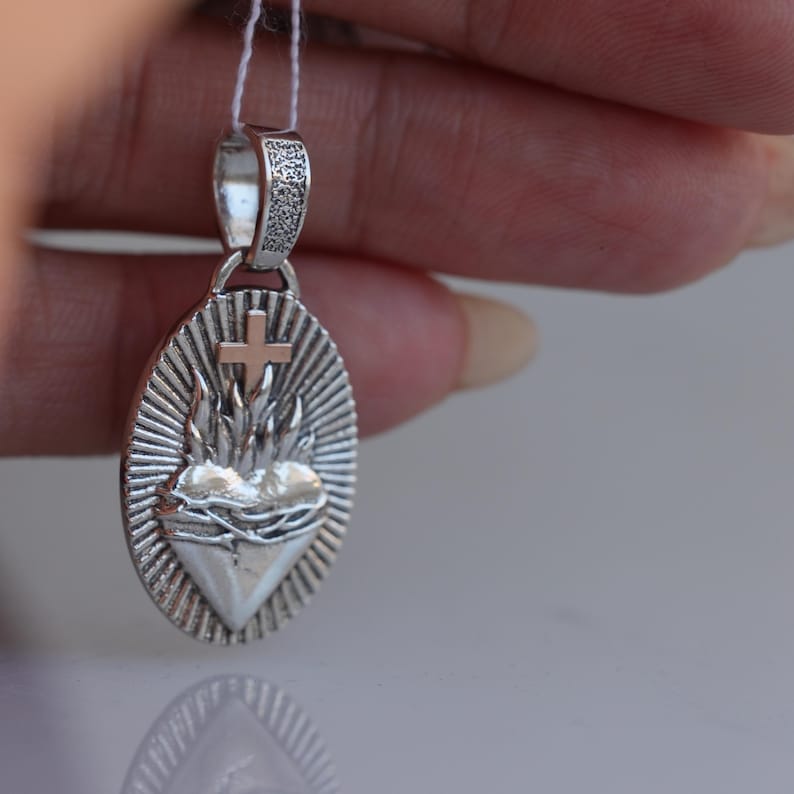 Sterling Silver Sacred Heart of Jesus Pendant Necklace - Christian ...