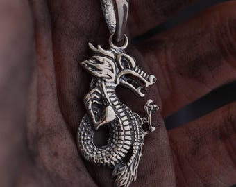 Sterling Silver Dragon Pendant: Mythical Amulet Jewelry