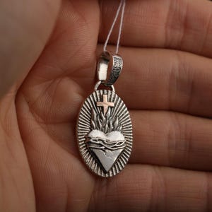 Sterling Silver Sacred Heart of Jesus Pendant Necklace - Christian Religious Gift