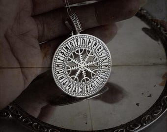 Sterling Silver Viking Amulet: Aegishjalmur Helm of Awe Protection Pendant