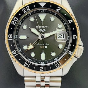 Original Seiko 5 Sport Automatic GMT Black Dial Cal.4R34 Men Wristwatch SSK021K1