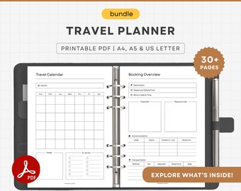 Travel Planner Printable | Travel Journal, Vacation Planner, Trip Itinerary, Booking, Budget & Expenses, Packing List | A4 A5 Letter PDF