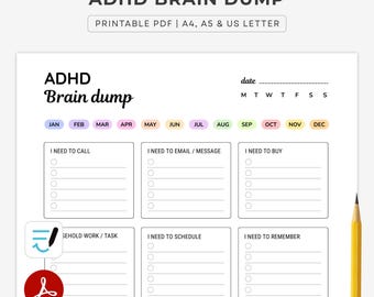 Printable ADHD Brain Dump Planner Template. Thought Organizer & To-Do List : A4, A5, Letter. PDF