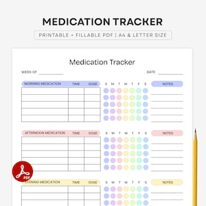 Medication Tracker Printable | Vitamin Checklist, Medicine Schedule, Pill Tracker, Prescription Organizer, Health Planner | A4 Letter PDF