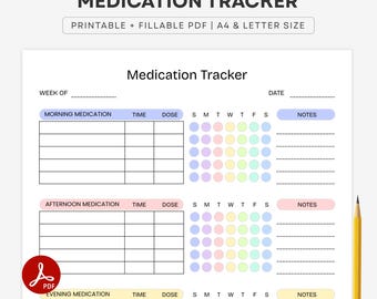 Medication Tracker Printable | Vitamin Checklist, Medicine Schedule, Pill Tracker, Prescription Organizer, Health Planner | A4 Letter PDF