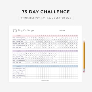 75 Day Challenge, Health and Fitness Goals, Habit Tracker : A4/A5/Letter (Printable)
