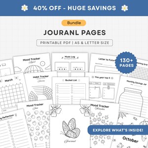 Printable Journal Pages | Journal Bundle Pages, Habit Trackers, Mood Trackers, Self Care, Reading, Calendars  | Letter, A5 insert PDF