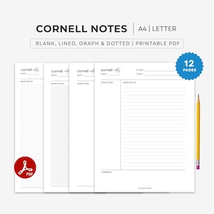 Cornell Notizen Vorlage, Notizen machen: A4/US Letter PDF. GoodNotes.
