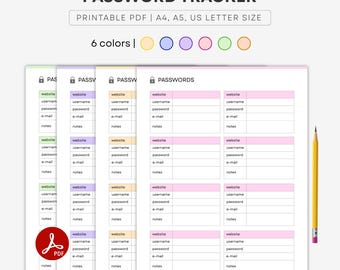 Printable Password Tracker, Password Log and Keeper | Account, Username & Website List, Login Organizer |  A4 A5 Letter PDF