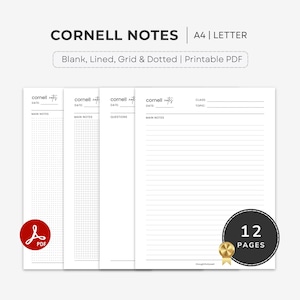 Cornell Notes Template, Lecture Note Taking : A4/US Letter PDF. GoodNotes.