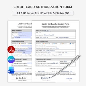 Credit Card Authorization Form Template - Printable & Fillable  : A4/Letter PDF. Edit In Word, Canva.