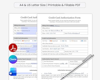 Modello di modulo di autorizzazione per carta di credito - Stampabile e compilabile: PDF A4/Lettera. Modificabile in Word, Canva.