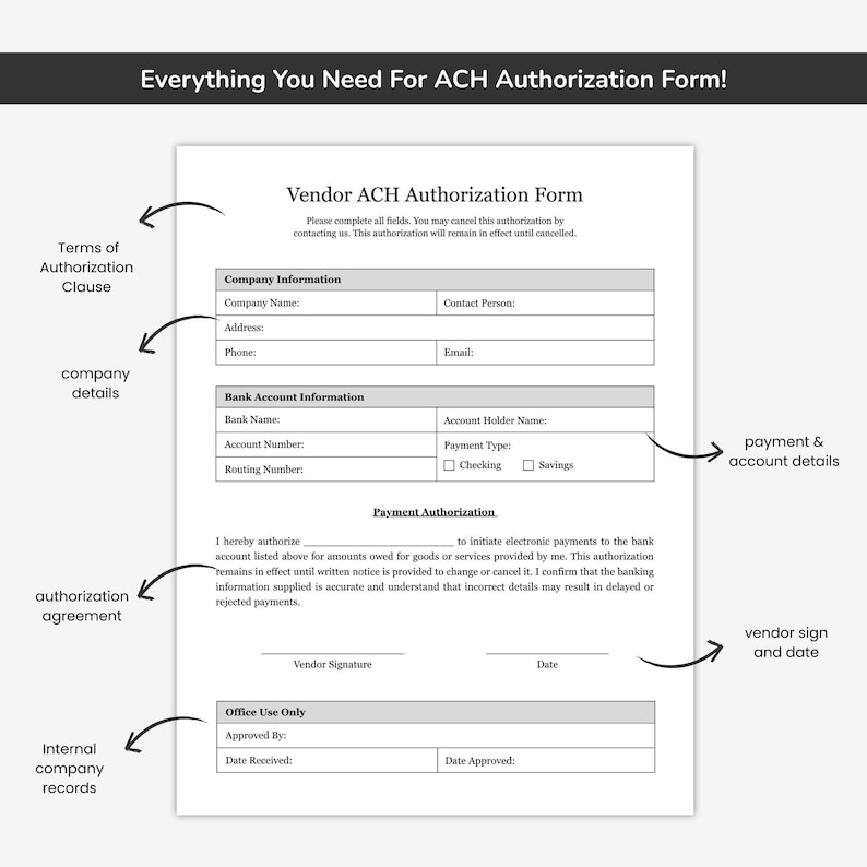 Vendor ACH Authorization Form Template - Standard : A4/letter ...