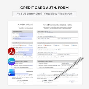 Kreditkarte Autorisierungsformular Vorlage - druckbar & ausfüllbar: A4/Letter PDF. In Word oder Canva bearbeiten.