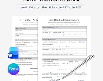 Credit Card Authorization Form Template - Printable & Fillable  : A4/Letter PDF. Edit In Word, Canva.