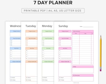 Daily Planner Printable | 7 Day Planner | Time Blocking Schedule, To Do List, Productivity | Workday, Home, school | A4 A5 US Letter PDF