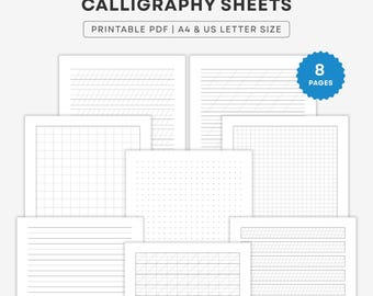 Printable Calligraphy Practice Sheets Template, Handwriting Paper, Lettering Practice Sheets, Brush Pen Exercises | A4 Letter PDF Download