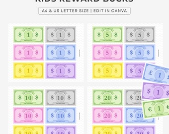 Editable Kids Reward Bucks : Classroom, Behavior, Mom Bucks & Play Money (Printable - A4/US Letter)