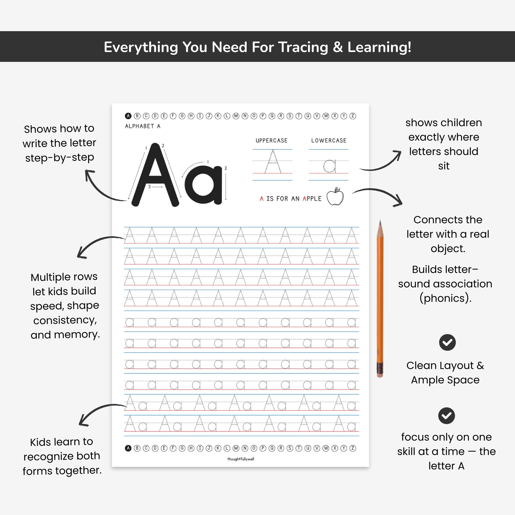 Standard ABC Alphabet Tracing Worksheets | 26 Letters Handwriting ...