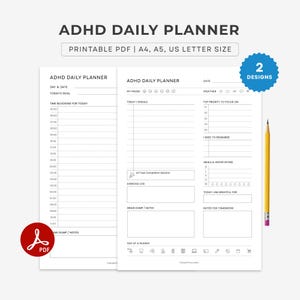 Minimalist ADHD Daily Planner Printable | Daily ADHD Reset Planner, Schedule | Task, Brain Dump, Focus & Productivity | A4 A5 Letter PDF